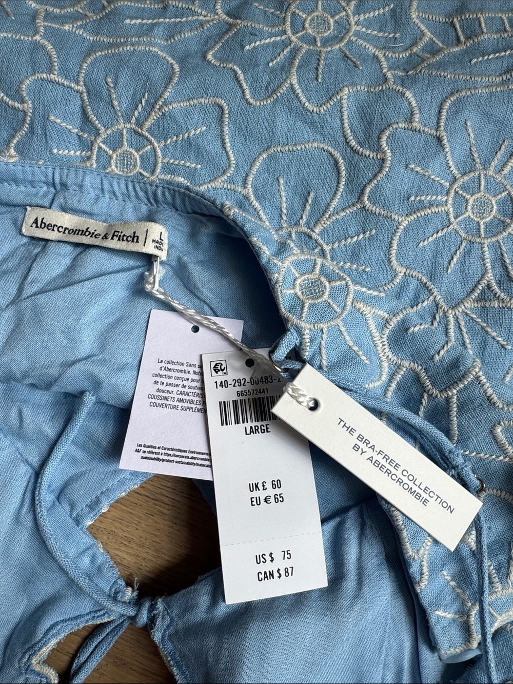 NWT Abercrombie & Fitch Bella Bra-Free Linen-Blend Cami top light blue white - Picture 9 of 12